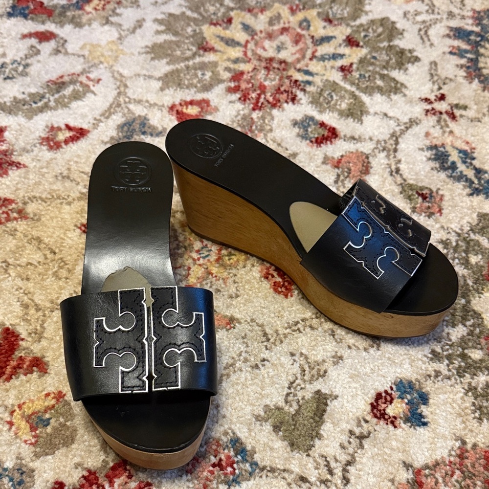 TORY BURCH INES LEATHER WEDGE SLIDE SANDALS